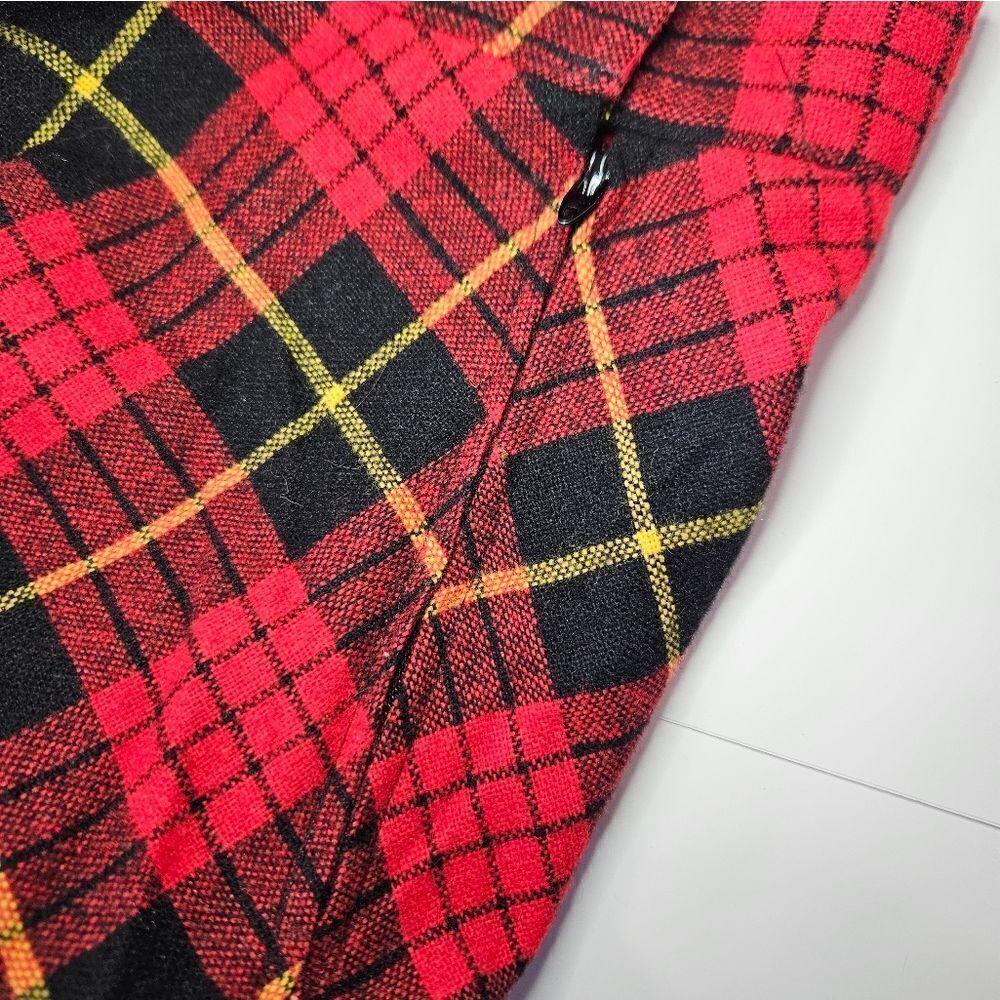 Vintage '70s Cucumber ILGWU Red Tartan Plaid Wool Midi A-Line Swing Skirt 9/10 - Picture 11 of 11